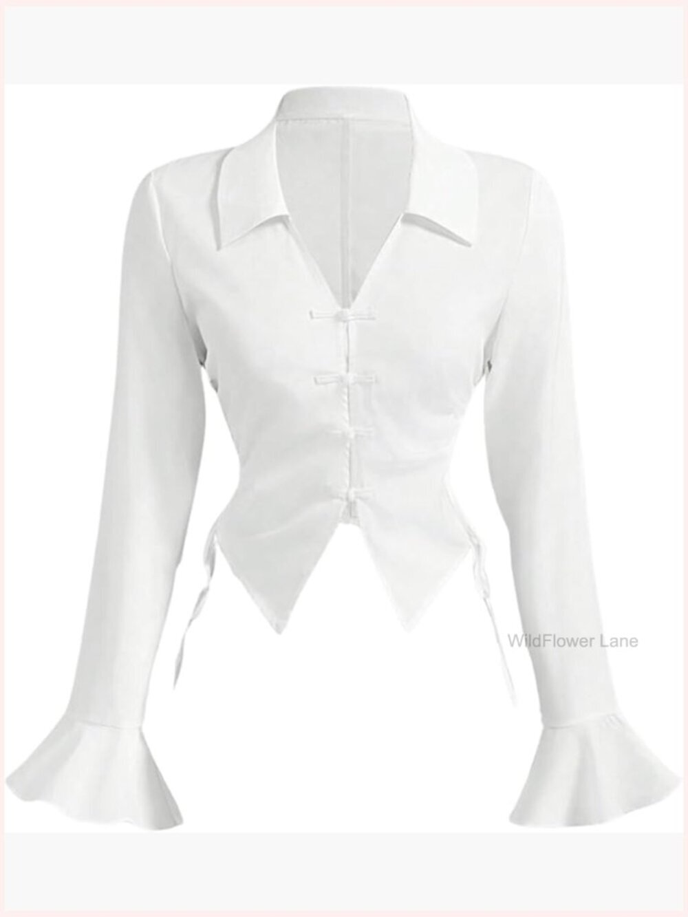 Button Down Shirt Flared Long Sleeve Work Blouse Office Top